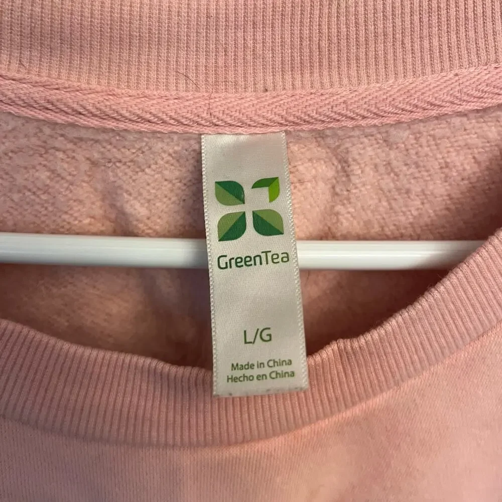 Green Tea Rosé All Day Pink Graphic Sweatshirt Large L Pullover Crewneck Fuzzy - Picture 6 of 9